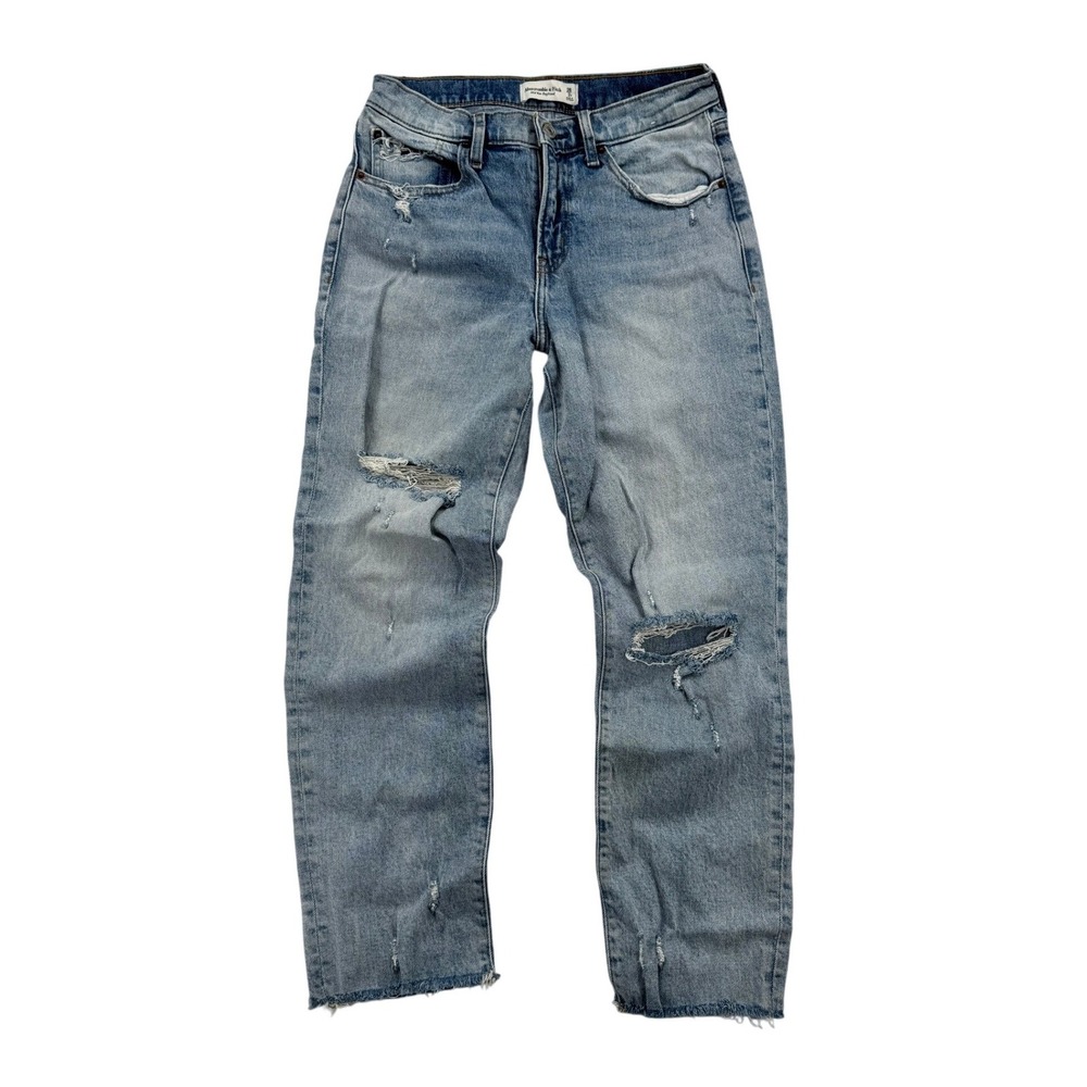 Abercrombie & Fitch Boyfriend Jeans Womens 26 2R Blue Distressed Ripped Mid